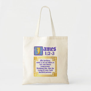 James 1:2 1:3 Verlichte KJV Biblical Quote Tote Bag