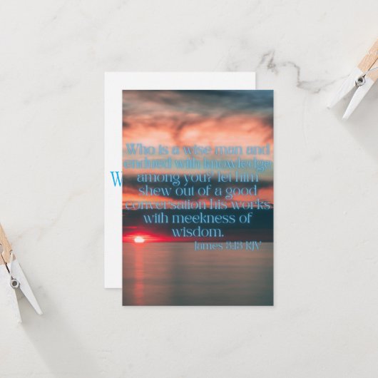 James 3:13 KJV Bijbel Verse Pic Flat Greeting Kaart (Voorkant / Achterkant in situ)