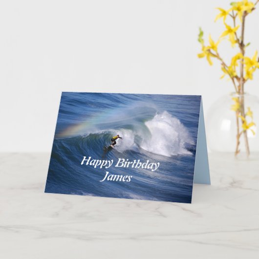James Happy Birthday Surfer met regenboog Kaart (Gele Bloem)