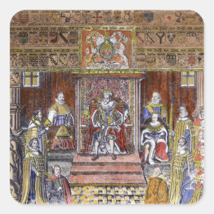 James I of England bij Court, Vierkante Sticker