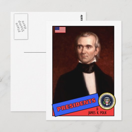 James K. Polk Baseball Card Briefkaart (Voorkant / Achterkant)