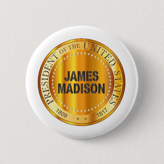 James Madison Gold Metal Stamp Ronde Button 5,7 Cm (Voorkant)
