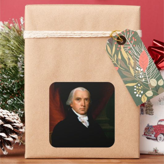 James Madison, het vierde President: koloniaal Ame Vierkante Sticker (Feestdagen)