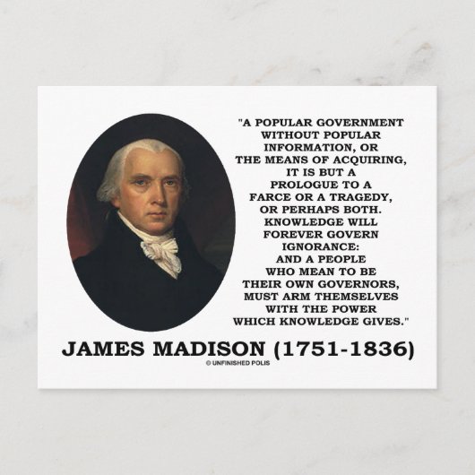 James Madison Knowledge Forever Governance Ignoran Briefkaart (Voorkant)