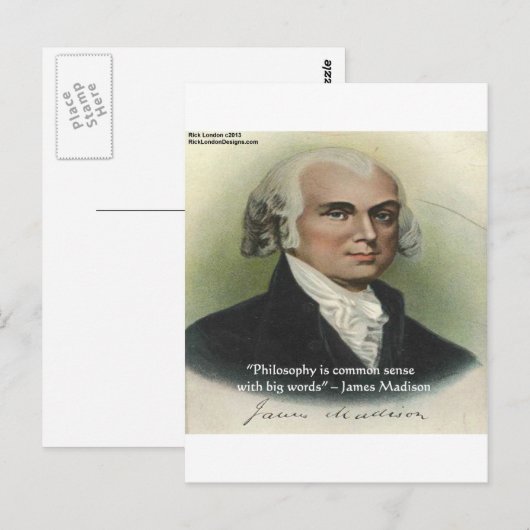 James Madison "Philosophy/Common Sense" Citaat Briefkaart (Voorkant / Achterkant)