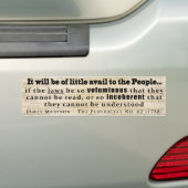 James Madison The Federalist No. 62 (1788) Bumpersticker (Op auto)