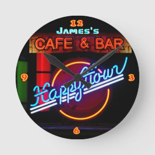 JAMES - Naam Neon Sign Bar Mancave Den Clock Fun Ronde Klok