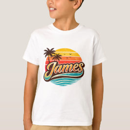James Retro Sunset Tropische Naam Ontwerp T-shirt