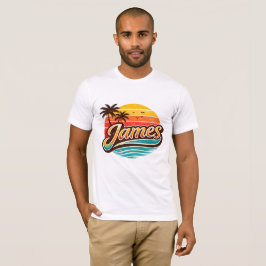 James Retro Zonsondergang Tropische Naam Ontwerp T-shirt
