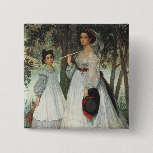 James Tissot De twee zussen: Portret, 1863 Vierkante Button 5,1 Cm