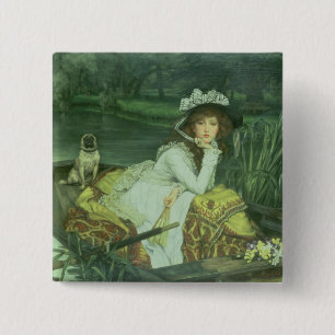 James Tissot   Jonge vrouw in een boot of reflecti Vierkante Button 5,1 Cm