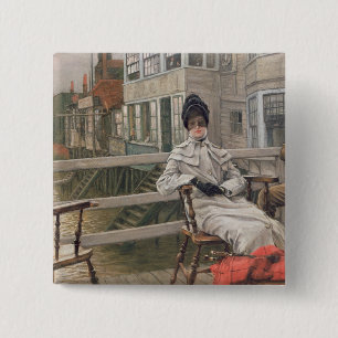 James Tissot Wachten op de veerboot, c.1878 Vierkante Button 5,1 Cm