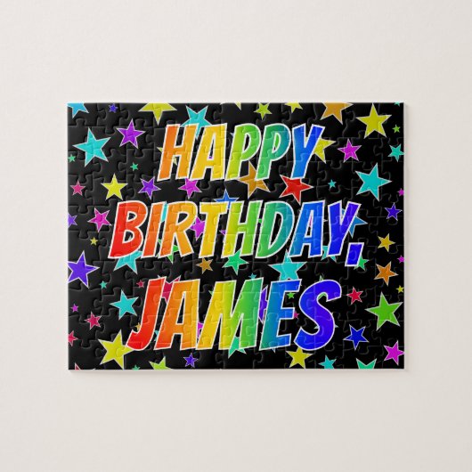 "JAMES" Voornaam, geun "HAPPY BIRTHDAY" Legpuzzel (Horizontaal)