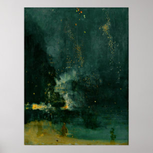 James Whistler - Nocturne in zwart en goud Poster