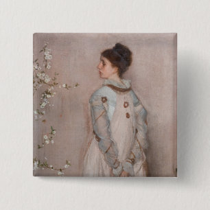 James Whistler - Symfonie in Flesh Color and Pink Vierkante Button 5,1 Cm