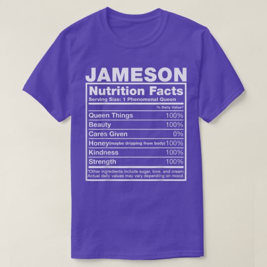 Jameson Nutrition Facts Jameson Name Birthday T-shirt (Design voorkant)