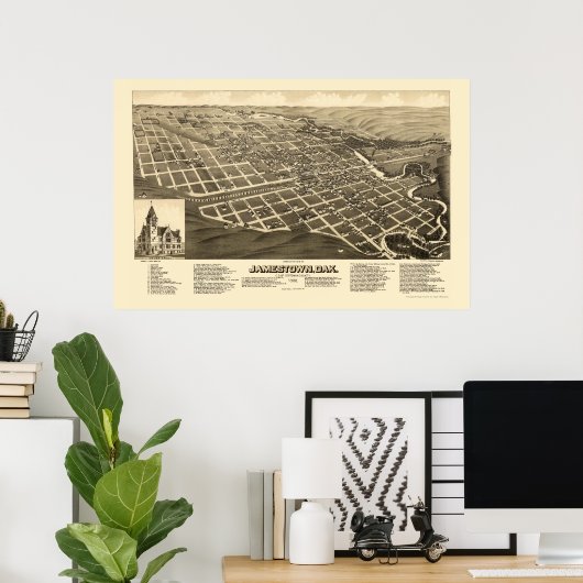 Jamestown, ND Panoramic Map - 1883 Poster (Thuiskantoor)