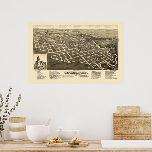 Jamestown, ND Panoramic Map - 1883 Poster (Keuken)