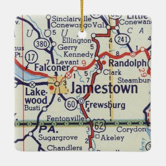 Jamestown NY Map Keramisch Ornament (Achterkant)