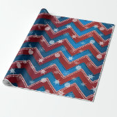 Jamestown Xmas-Red+Blue ZigZag+White Snowflakes v2 Cadeaupapier (Uitgerold)