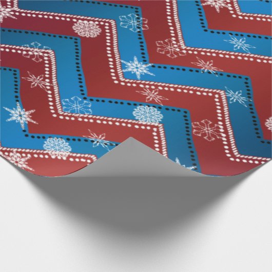 Jamestown Xmas-Red+Blue ZigZag+White Snowflakes v2 Cadeaupapier (Hoek)