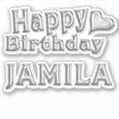 Jamila Happy Birthday silver Aufkleber Sticker (Voorkant)