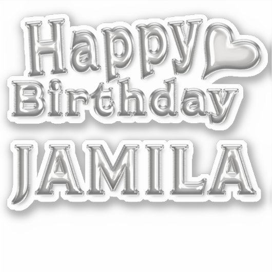 Jamila Happy Birthday silver Aufkleber Sticker (Voorkant)
