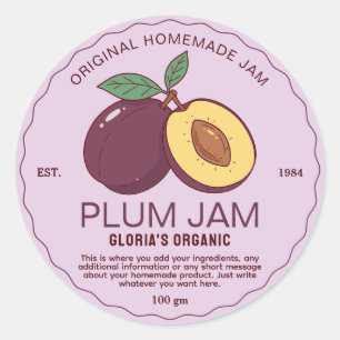 Jammer van pruimen uit eigen huis gemaakt ronde sticker