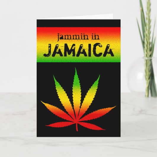 Jammin in Jamaica Reggae Kleuren Rasta Leaf Zwart Kaart (Voorkant)