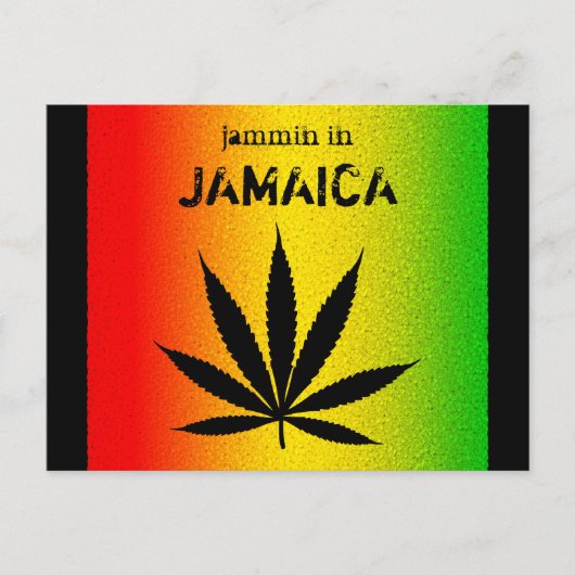 Jammin in Jamaica Zwart Reggae Rasta Leaf Briefkaa Briefkaart (Voorkant)