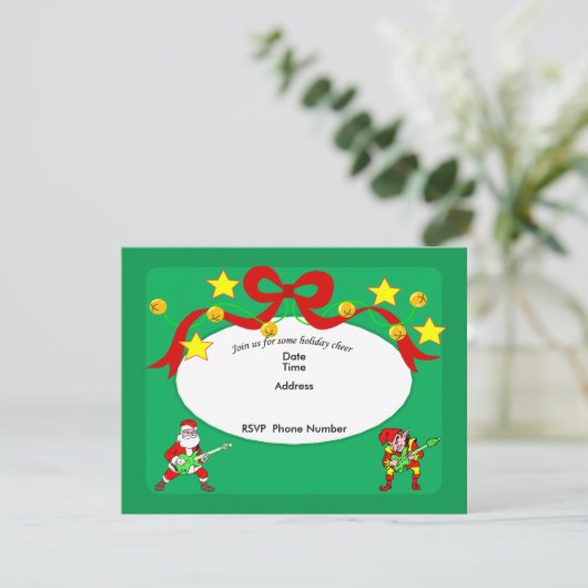 Jamming Santa en Elf Invitation Kaart (Staand voorkant)