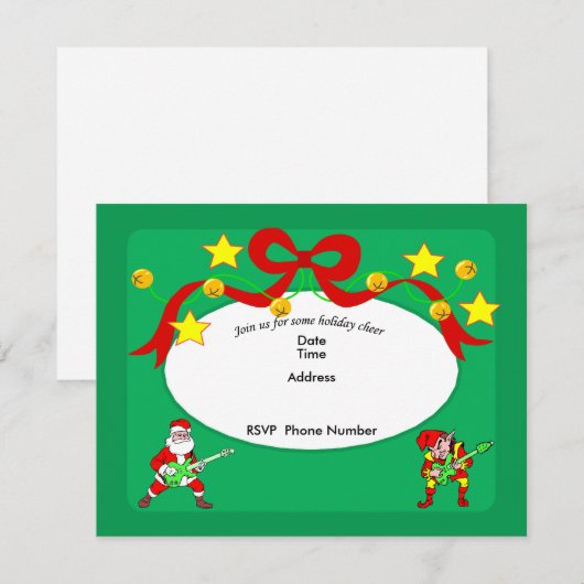 Jamming Santa en Elf Invitation Kaart (Voorkant / Achterkant)