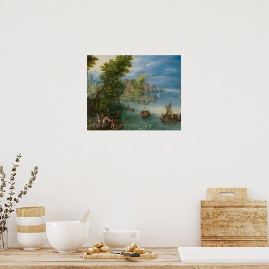 Jan Brueghel in het Elder-rivierlandschap Poster (Keuken)