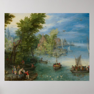 Jan Brueghel in het Elder-rivierlandschap Poster