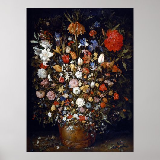 Jan Brueghel the Elder Flowers in a Wooden Vessel Poster (Voorkant)