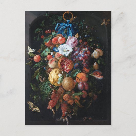 Jan Davidsz de Heem, Festoon van Fruit en Bloemen Briefkaart (Voorkant)