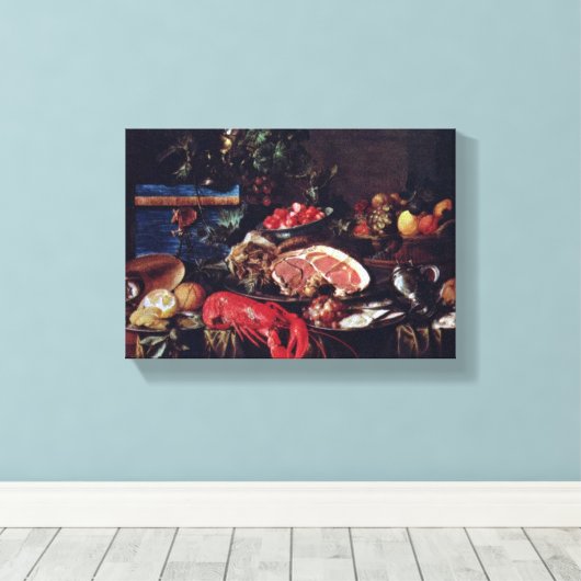 Jan Davidsz de Heem - Stilleven met kreeft Canvas Afdruk (Insitu (Houten vloer))