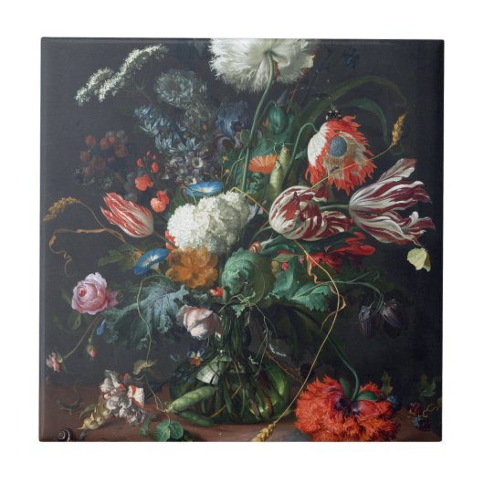 Jan Davidsz de Heem Vase of Flowers Tegeltje (Voorkant)