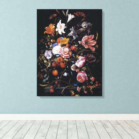 Jan Davidsz de Heems vaas met levendige bloemen Canvas Afdruk (Insitu (Houten vloer))