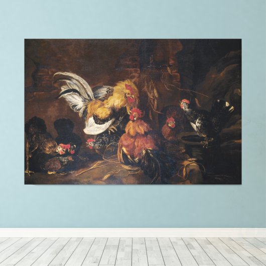Jan Fyt Cockfight Canvas Afdruk (Insitu (Houten vloer))