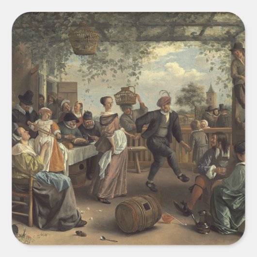 Jan Steen, het dansende echtpaar Vierkante Sticker (Voorkant)