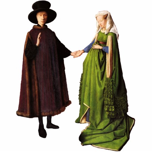 Jan Van Eyck Arnolfini Wedding Portret Sculpture Staand Fotobeeldje (Voorkant)