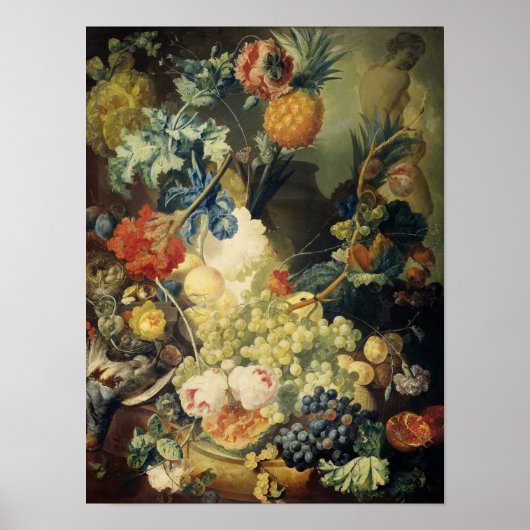 Jan Van Os - stilstaand leven met bloemen, fruit Poster (Voorkant)