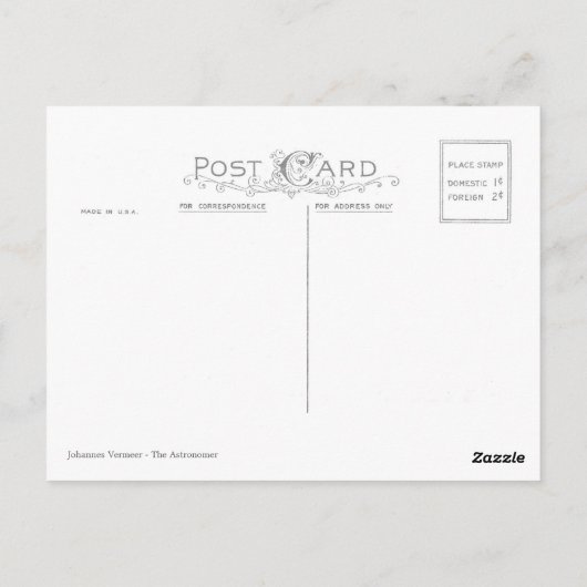 Jan Vermeer, het Astronomeer Briefkaart (Achterkant)