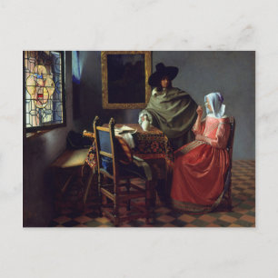 Jan Vermeer, het Briefkaart van wijnglas