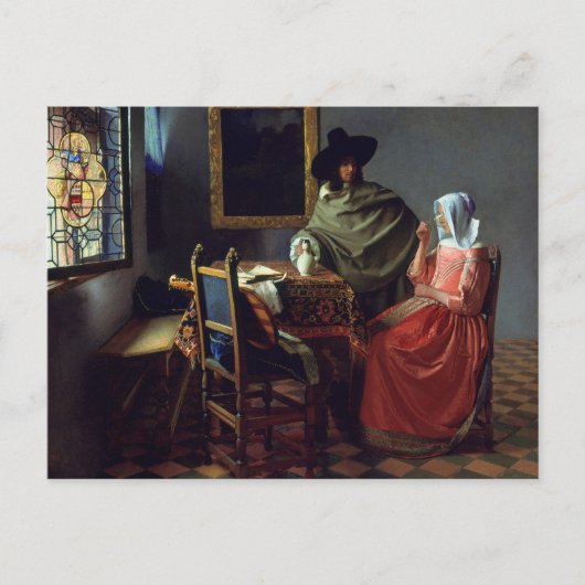 Jan Vermeer - Het glas wijn Briefkaart (Voorkant)