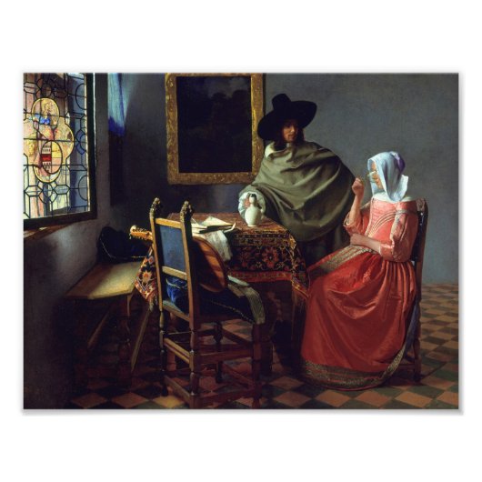 Jan Vermeer - Het glas wijn Foto Afdruk (Voorkant)