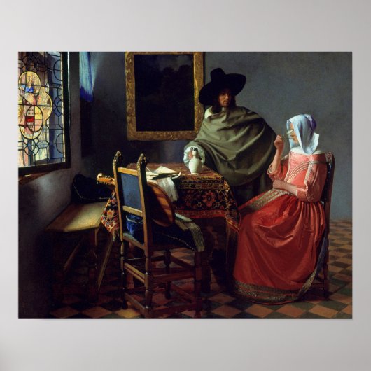 Jan Vermeer - Het glas wijn Poster (Voorkant)