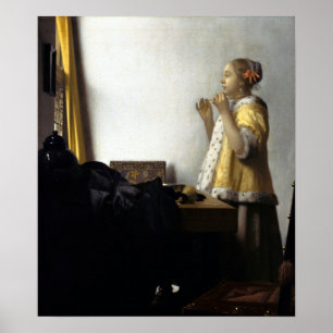 Jan Vermeer van Delft Young Woman met een parelaar Poster