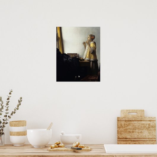 Jan Vermeer, Young Woman met een ParelKetting Poster (Keuken)